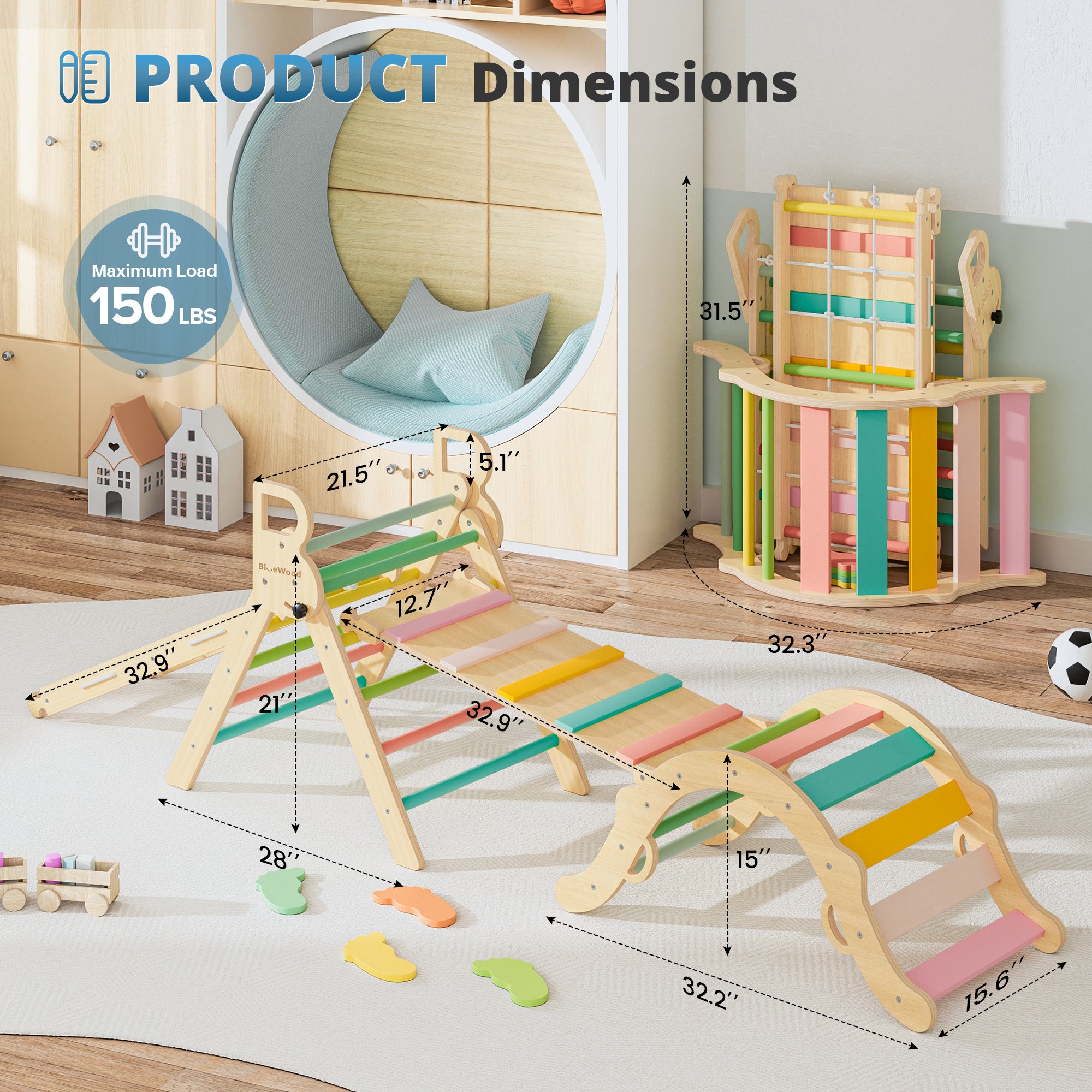 Ramble- Juego triangular Pikler BlueWood® con escalera de cuerda *Pétalos